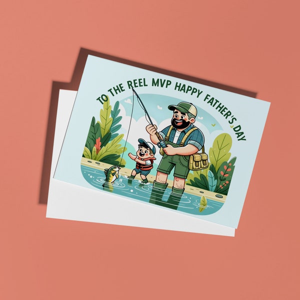 Fishing Fathers Day Card For Dad Who Loves To Fish With Son Punny Card About Finshing Reel Mvp Reel Deal Daddy Wilderness Outdoor Fishing