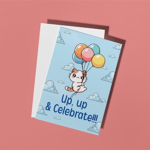 Adorable Cat Birthday Day Card Happy Party Cat Balloon Personalized Birthday Gift for Kitten Mom Pet Birthday for Cat Meme Lovers Card