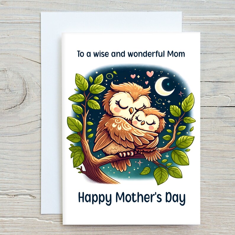Owl Mothers Day Card for the Most Wise Mom Who Loves Owls and Cute Farm ...