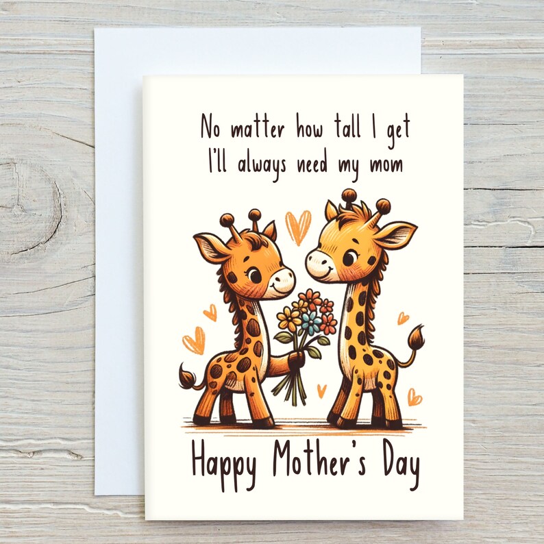 Giraffe Mother's Day Card for A Mom Appreciated for Raising Me Kawaii Giraffe With Flowers ...