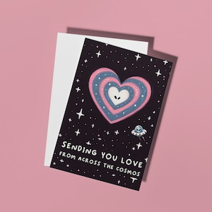 Pun Love Card for Girlfriend Long Distance Boyfriend Living Abroad Significant Other Anniversary Gift for Husband Nerd Alien Birthday Card