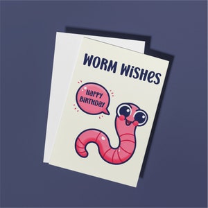 Worm Wishes Birthday Day Card Pun Gift For Garden Lover Friend Card Insect themed Birthday Party Funny Entomologist Card Bug Earthworm Cute