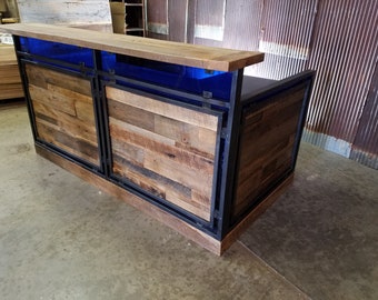 Handmade custom industrial reception desk, steel and wood entry counter, retail counter for coffee shop, customer greeting, easy assembly