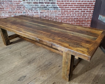 Table de conférence, table de ferme faite main rustique lourde massive en bois de récupération pour salle de conférence, espace commercial ou bureau à domicile
