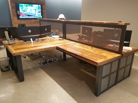 Custom Industrial Office Workstation Handmade Commercial Work Desk Wood and Steel Retail Counter Modern Industrial Reception Counter Etsy