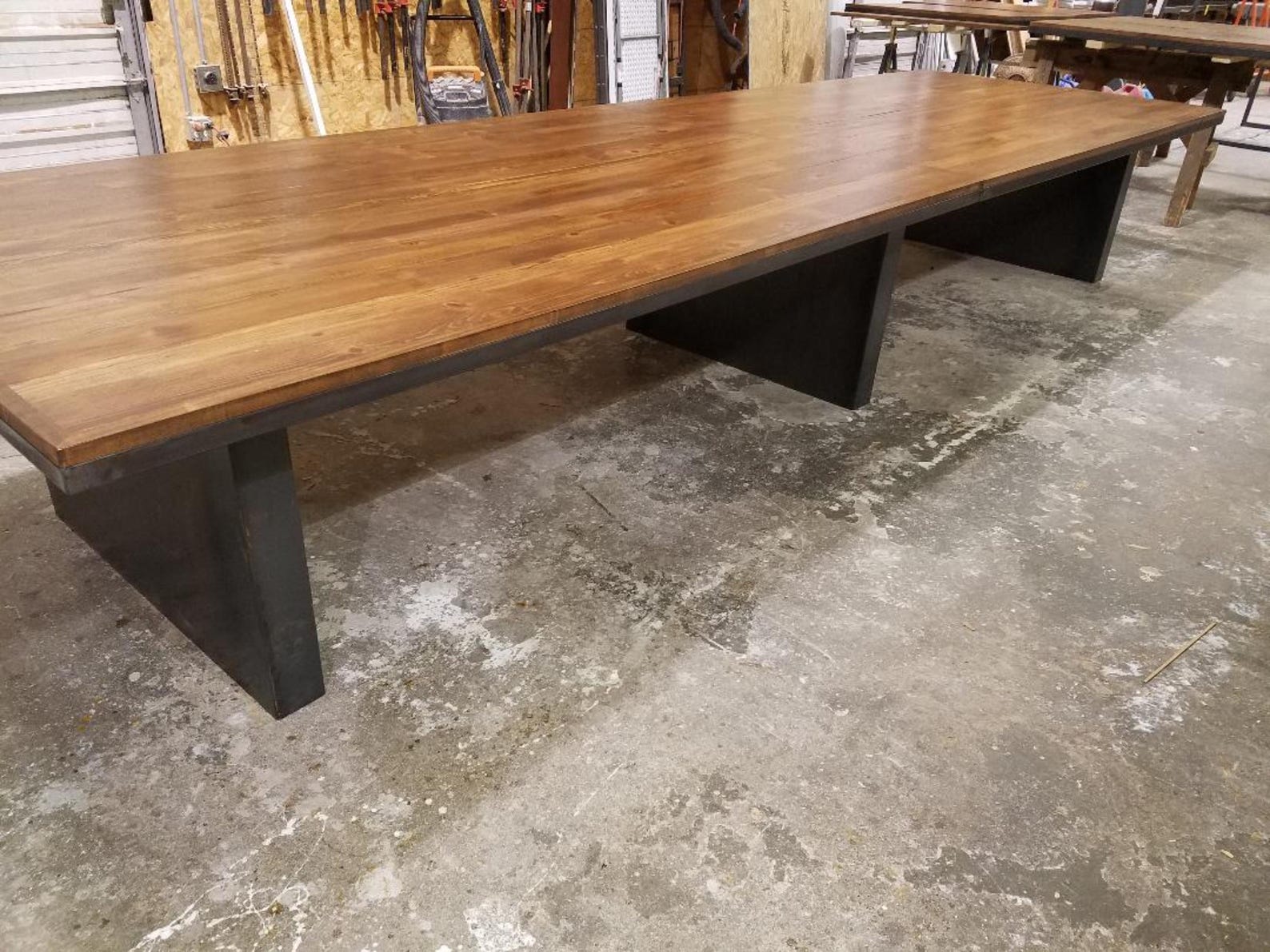 Conference Table, Reclaimed Wood Industrial Style With Steel Base ...