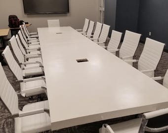 Gestion du câblage de table de conférence en béton, surface légère de 3 pouces, matériaux sur mesure, mobilier de bureau pour réunion
