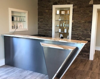 Custom modern reception desk, Aluminum clad customer counter, Unique secretary entry desk, Handmade retail counter