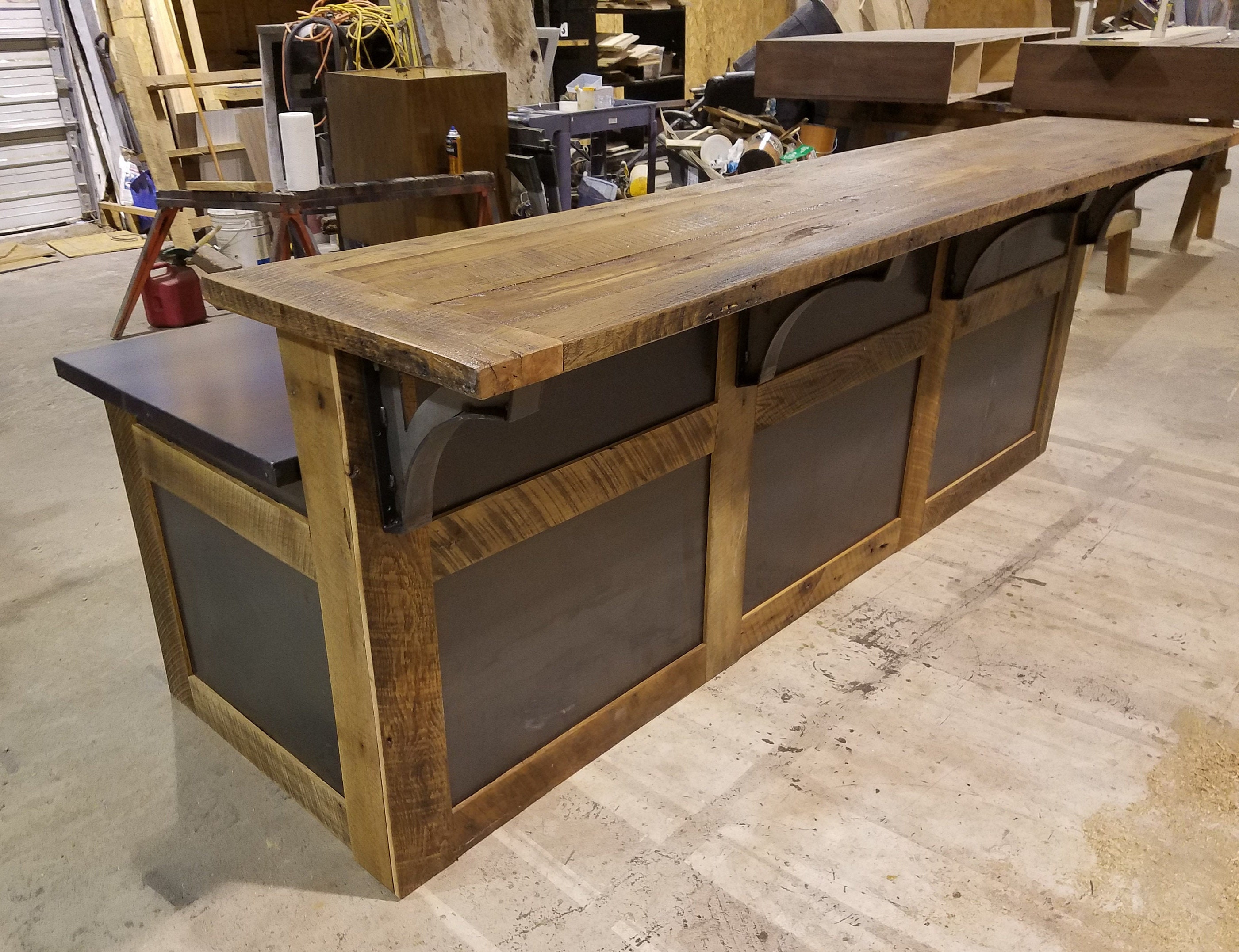 Handmade modern industrial reception desk, steel and wood entry counter, retail store greeting counter, coffee shop customer service station