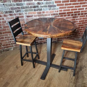 Reclaimed Wood Bar Table and Chair Set | Rustic Industrial High Top Pub Table for Home Bars, Restaurants, Patio, Outdoor Dining