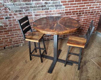 Ensemble table et chaises de bar en bois de récupération pour bars, restaurants, terrasses et salles à manger en plein air