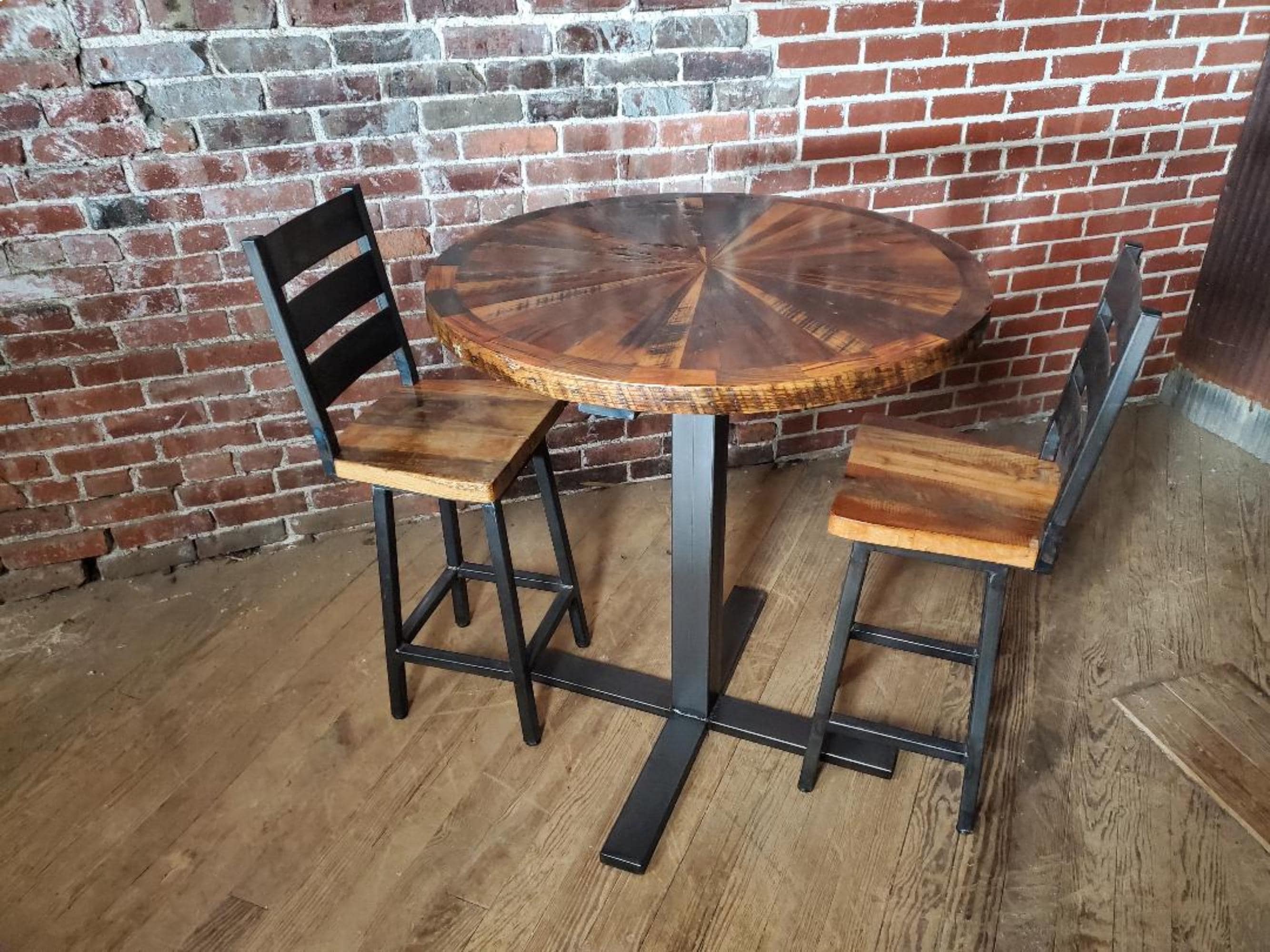 Image showcasing Reclaimed Wood Bar Table and Chair Set for Home Bars, Restaurants ...