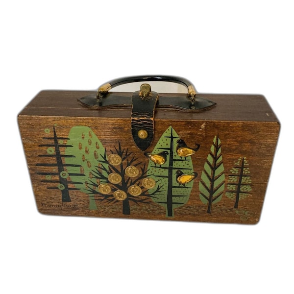 Enid Collins Wooden Box Bag "Money Tree XI" - 1965 Signed Original Vintage