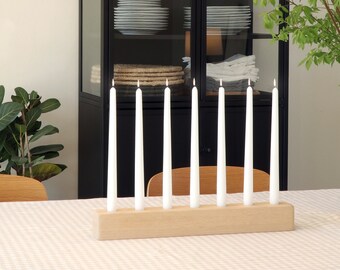 Elegant White Oak Wooden Candle Holder for 7 Tapers