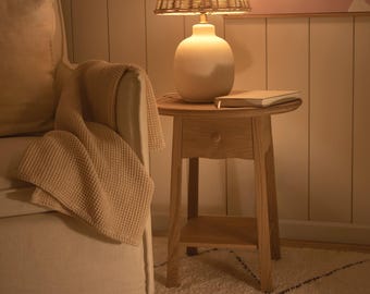 Handmade Solid White Oak Side Table, Vintage Style