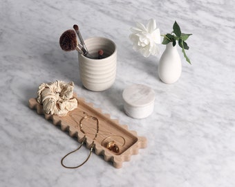 Scalloped Wood Jewelry Tray: White Oak or Walnut Catchall