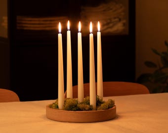 Handcrafted White Oak Advent Candle Holder - Wooden Taper Candle Stand