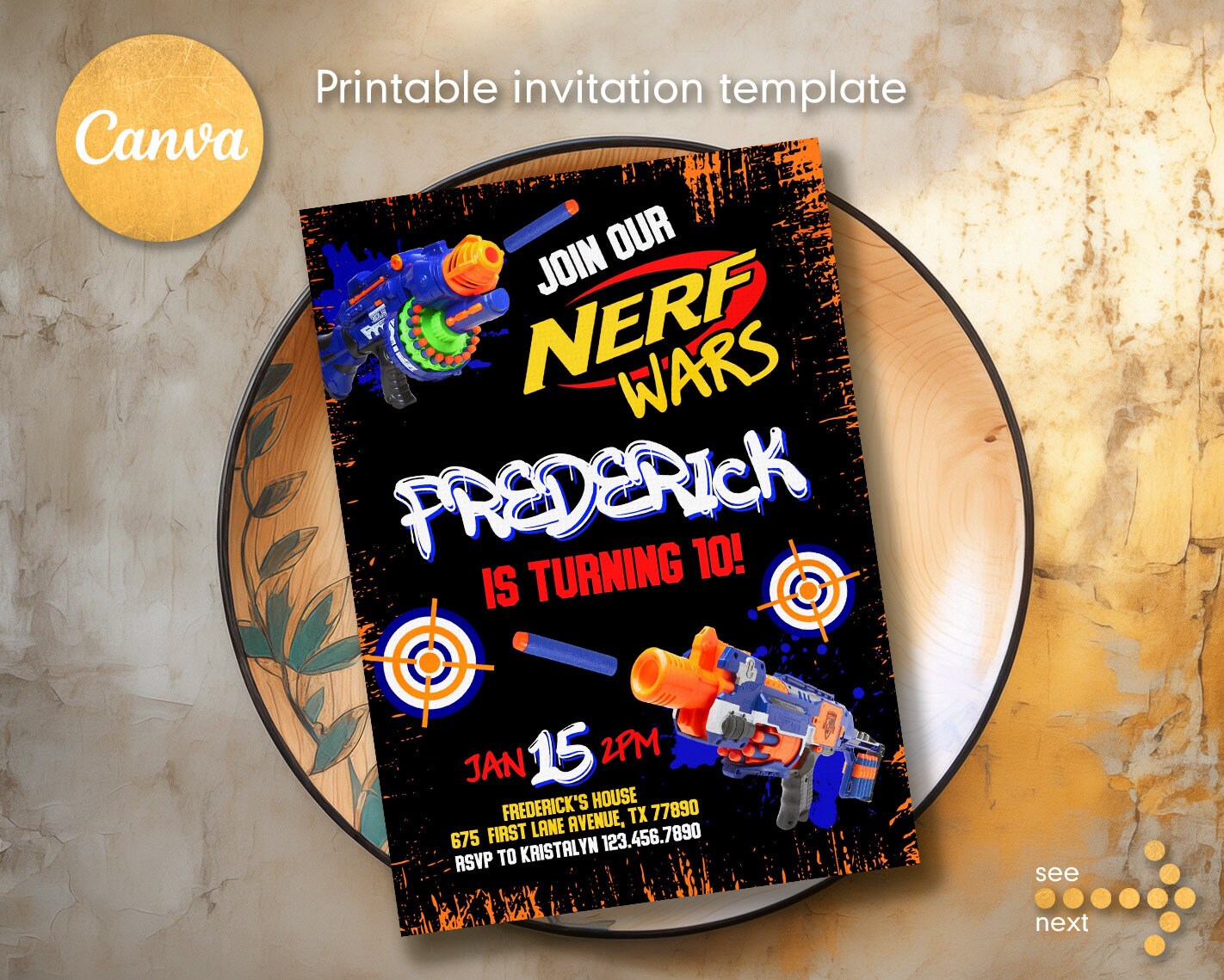 Dart gun party dart wars birthday invitation editable nerf invite template boy birthday invitation printable editable