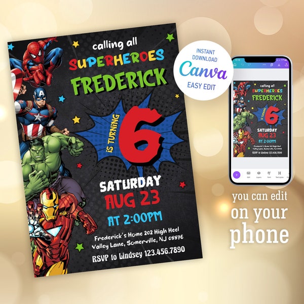 Superhero invitation, avengers Birthday Invite boy, spiderman invitation, Instant Download, super hero Birthday Invite template