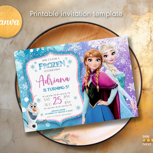 Princess Elsa invite, Frozen Anna invite template, girl birthday, Printable Birthday Invitation, Frozen invitation, editable winter invite