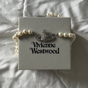 Vivienne Westwood beaded choker necklace with small silver bas-relief pendant image 2