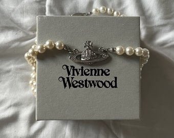 Vivienne Westwood beaded choker necklace with small silver bas-relief pendant