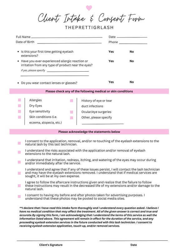 Editable lash consent form