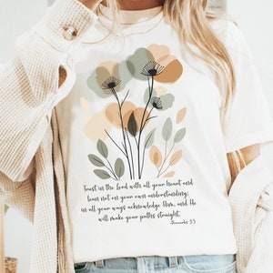T-shirt chrétien bohème floral, t-shirt graphique Proverbes 3:5