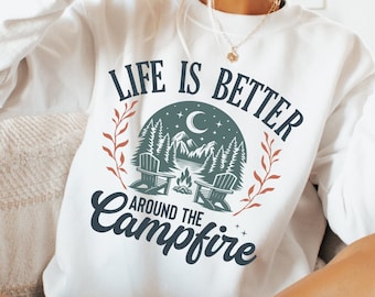 Sudadera unisex con cuello redondo para amantes de las fogatas
