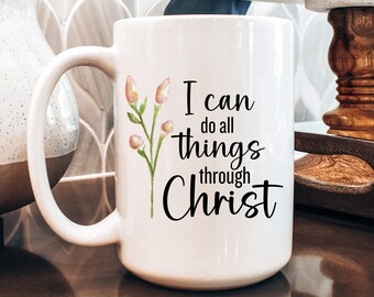 Floral Bible Verse Coffee Mug, Christian Gift, 15 oz