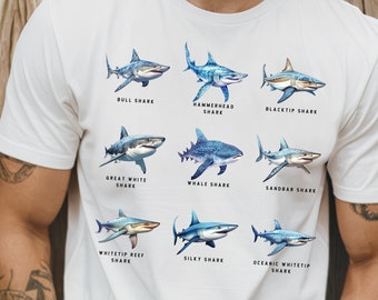 Shark Species T-Shirt, Oceanography Tee, Shark Lover Gift