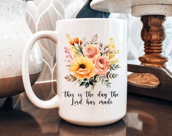 Floral Bible Verse Coffee Mug, Christian Gift, 15oz