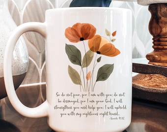 Christian Ceramic Coffee Mug, Bible Verse, Boho Floral Gift