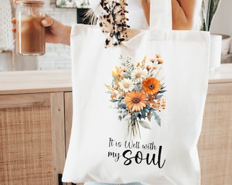 Bolsa de lona con versículos bíblicos florales, regalo cristiano