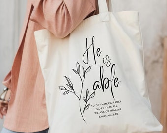 Boho Bible Verse Canvas Tote Bag, Christian Gift