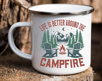 Enamel Campfire Mug, Mountain Adventure, Gift for Camper