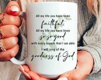 Taza cristiana, versículo bíblico "He visto la bondad de Dios", taza de café con Jesús, regalo para ella, taza de inspiración de fe, taza floral con Jesús