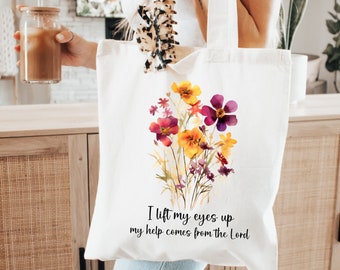Bolsa de lona con versículos bíblicos florales, regalo cristiano