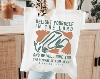 Boho Floral Christian Canvas Tote Bag, Psalms 37:4