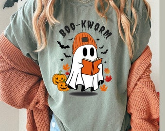 Comfort Colors Ghost Bookworm Shirt, Halloween Reading Shirt