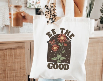 Bolso tote cristiano con flores bohemias, bolso de lona inspirador para mujer