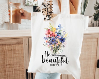 Bolsa de algodón con versículos bíblicos florales, regalo cristiano