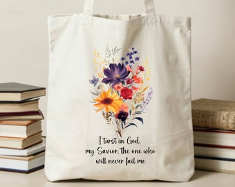 Floral Bible Verse Cotton Canvas Tote Bag, Christian Faith Gift