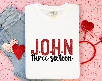 Christian Valentines Day T-Shirt, John 3:16 Comfort Colors Tee, Unisex Garment-Dyed Shirt, Religious Gift, Scripture Apparel, Bible Verse
