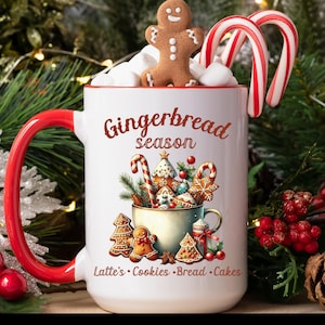 Christmas Coffee Cup, Gingerbread Season Mug, Festive Drinkware, Cozy Winter Mug for Holiday Cheer, Perfect Gift Idea for Chrstmas.