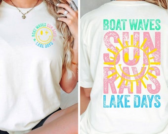 Retro Summer Vibes-T-shirt, Boat Waves, Lake Days