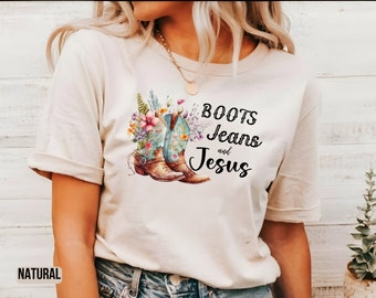 Boots Jeans Jesus Graphic Tee, Western Christian Shirt