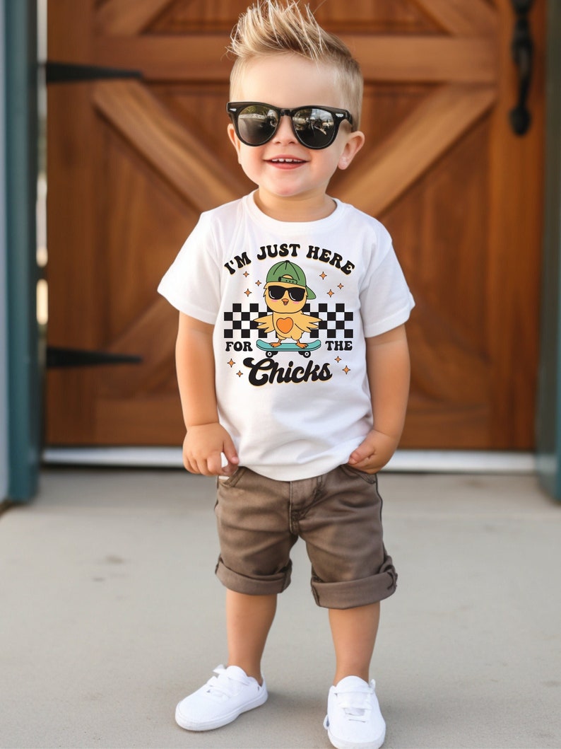 Im Just Here For the Chicks Easter toddler/infant shirt, Kids Easter Shirt, Cool kid Cute Easter T, Easter gift for kids, Funny Easter kids image 1