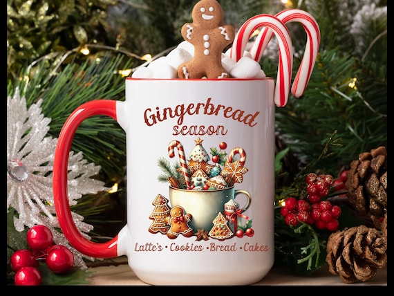 Christmas Coffee Cup, Gingerbread Season Mug, Festive Drinkware, Cozy Winter Mug for Holiday Cheer, Perfect Gift Idea for Chrstmas.