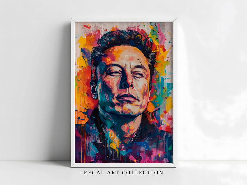 Elon Musk Poster Elon Musk Colorful Portrait Wall Art Print Colorful ...